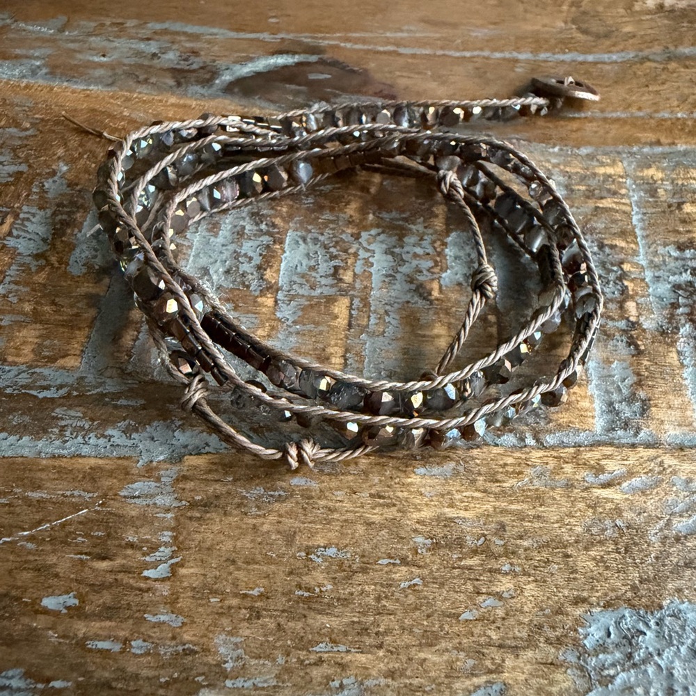 Brown Beaded Leather Wrap Bracelet
